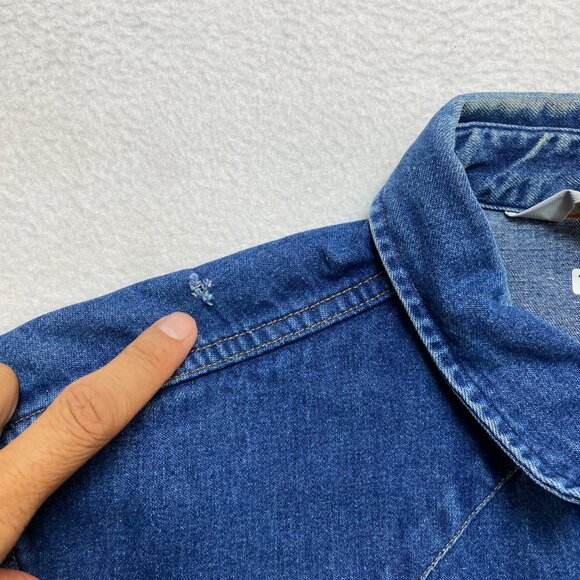 VINTAGE Carhartt Denim Shirt Mens 2XLT -3XLT Blue Pearl Snap Western Cowboy Work - Picture 8 of 12